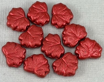 Matte, Rusty Magma Red Czech glass maple leaf beads - 13mm x 11mm - 10 or 20 pcs - FB1523-b119