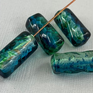 Large tube beads, green teal, two tone, speckled plastic, vintage style, transparent, twisted groove - 23mm x 10mm - 6pc - GEO340-b320
