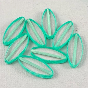 Clear Czech glass spindle beads, transparent oval, aqua green lava finish - 17mm x 8mm - 10 pcs - GEO375-b480
