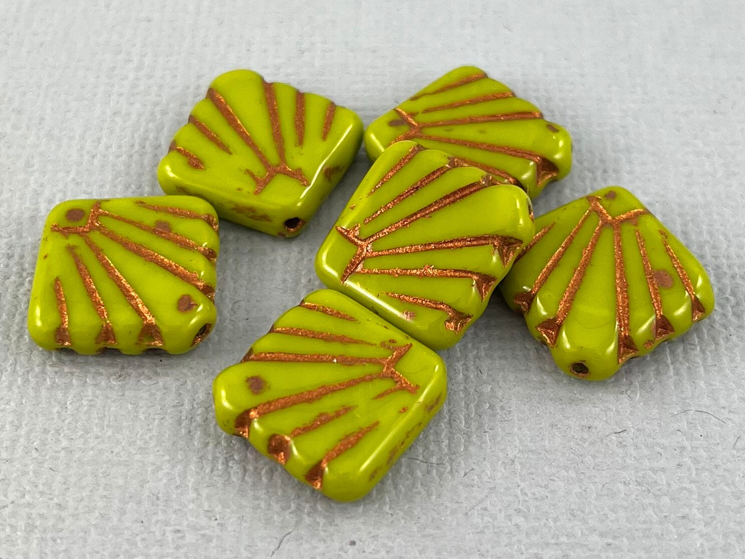 Art Deco Style Czech Glass Shell Beads, Opaque Avocado Green, Sage 