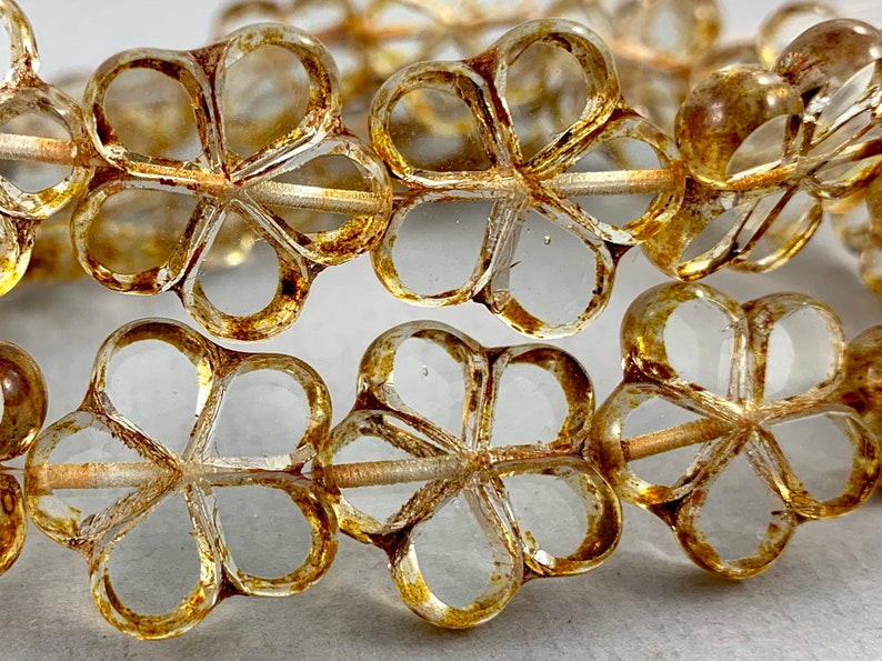Crystal clear FB151-b122 transparent Czech glass table cut flower beads picasso edge 17mm ...