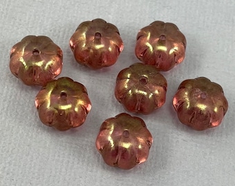 パンプキンビーズ、チェコガラスメロン、藤色、ゴールドラスター - 11mm x 8mm - 10個入り - RD267-b419