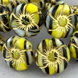 Large, Striped Yellow, Black and White Czech Glass Flower