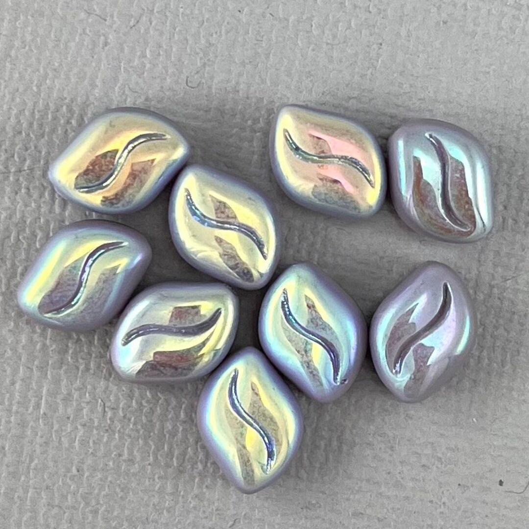 Wavy Grain, Purple Czech Glass Beads, Aurora Borealis Mix