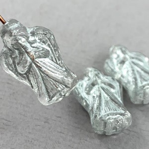 Crystal Clear Czech glass praying Guardian Angel beads, metallic silver finish, Christmas beads - 23mm x 13mm - 2 or 6 pcs -MG132-b095