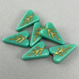 Heart shaped leaf beads, Czech glass, opaque sage green, gold wash  - 16mm x 11mm - 6 or 12 pcs - FB1494-b063