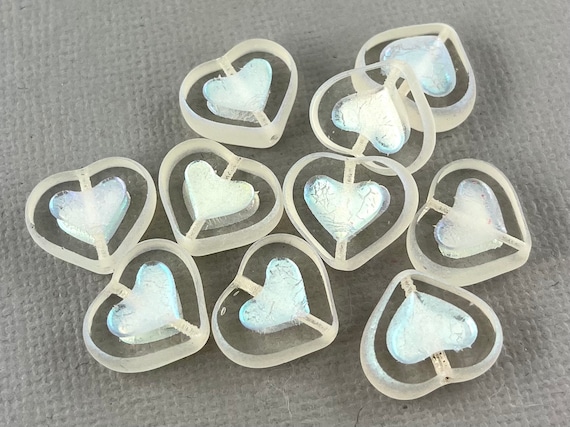 Perline Di Vetro Ceco Pressate, Tagliate A Tavolo, A Forma Di Cuore, Rosa Opale O Trasparenti, Finitura Aurora Boreale - 6 O 12 Pezzi - 12 Mm X 14 Mm - MG164-b322 - Italia - Foto 7