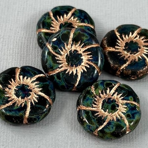 Large, Transparent topaz Czech glass flower focal bead, picasso, bright copper wash - 22mm - 1 or 2 pc - FB1444-b116