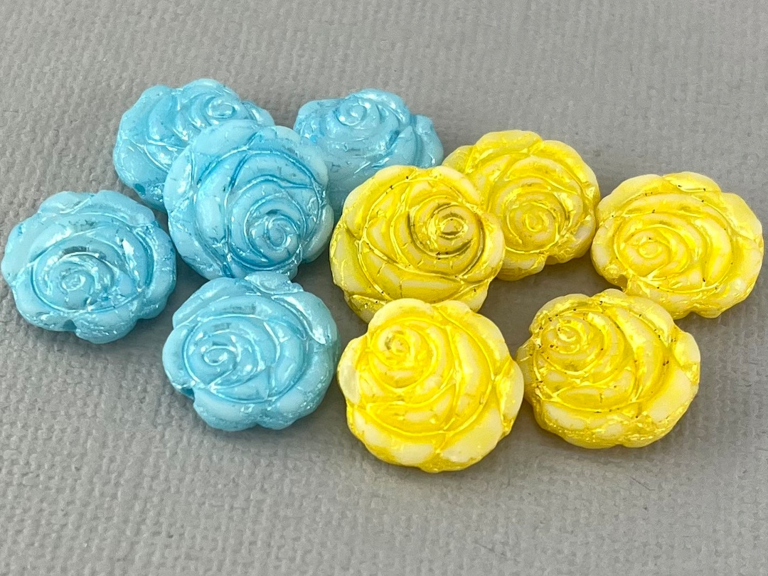 White Pressed Czech Glass Rose Flower Beads Aqua Blue or Etsy