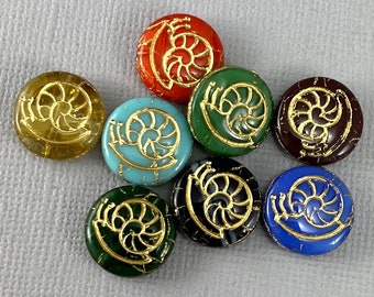 Snail coin beads, Czech glass, gold wash - 14mm - 4 pcs - AB623-b064
