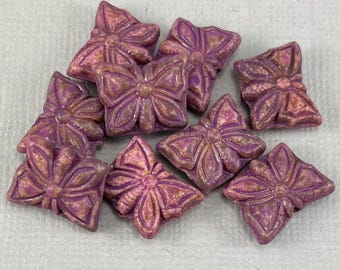 Butterfly beads, Czech glass, soft matte Purple, insect, rustic bug beads - 15mm x 12mm - 6 or 12 pcs - AB729-b143