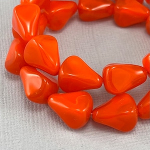 Bright Orange Opal pressed Czech glass squared teardrop beads, pear, opaline - 6 or 12 pcs - 12mm x 10mm - MG1065-b011