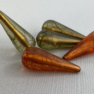 Large crackle drop beads, olive green or dark amber, vintage style, transparent - 29mm x 12mm - 6pc - GEO337-b387