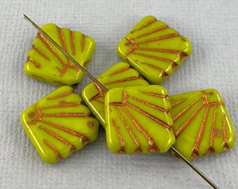 Art Deco Style Czech Glass Shell Beads, Opaque Avocado Green, Sage 