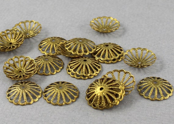 Lace Edge, Raw Brass Filigree Bead Caps, Sturdy, Dotted