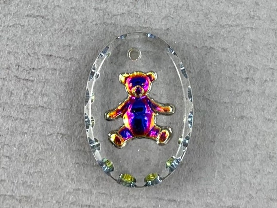Crystal Clear, Helio Blue Teddy Bear, Intaglio Buff Glass