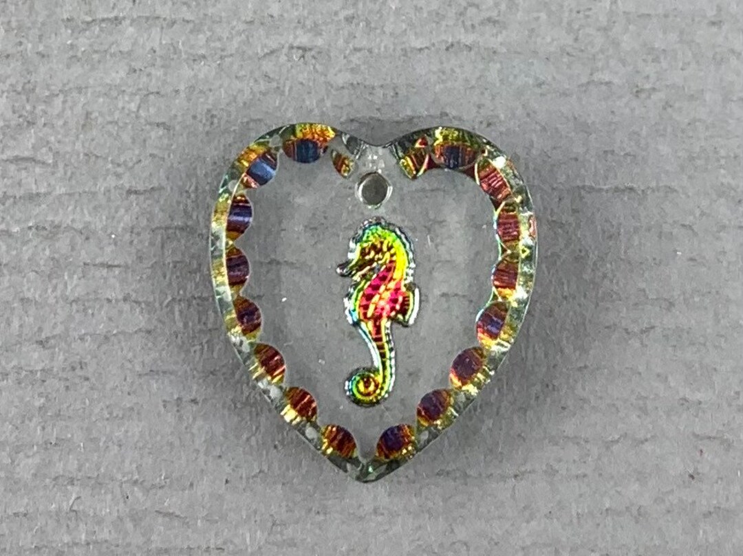 Crystal Clear Helio Pink Seahorse Intaglio Buff Glass Heart Pendant ...