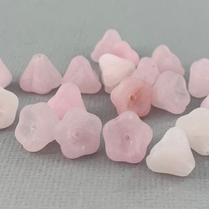 Frosted Sugar Pink Czech glass five petal bell flower bead mix, matte beads, bells - 12 or 24 pcs - 10mm x 8mm - FB1166-b178