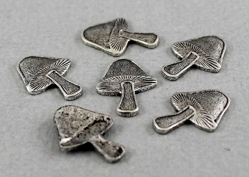 6 pcs Antique Silver plated mushroom stampings 13mm x 17mm nature STM104 woodsy embellishment