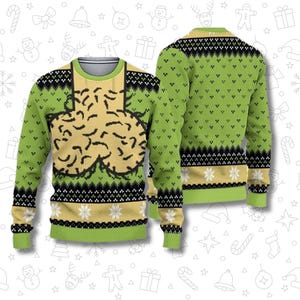 Dicky Meme Ugly Funny Christmas Sweater for Men, Hilarious Hairy Chest 3D Knit Look Holiday Jumper