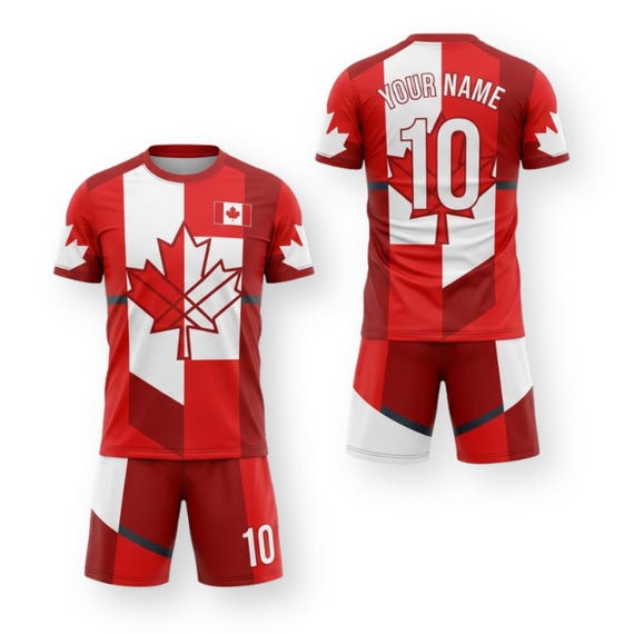 Personalized Canada Soccer Jersey Set, Custom Name Number Uniform, Red White Maple Leaf Kit