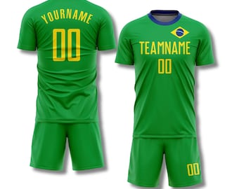 Custom Brazil Soccer Jersey Set, Personalized Football Uniform