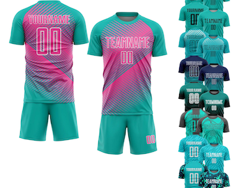 Conjunto de camiseta y pantalones cortos de fútbol rosa verdoso personalizado, uniforme de equipo personalizado