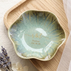 Custom Ceramic Shell Ring Dish, Personalized Initials Jewelry Tray, Engagement Keepsake