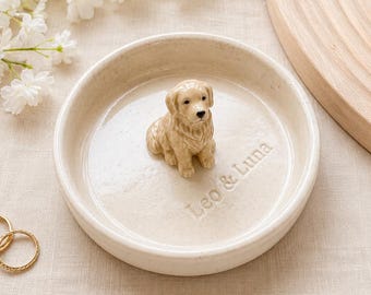 Plato personalizado para anillos de perro, bandeja de cerámica esculpida a mano para joyas de mascotas, regalo conmemorativo personalizado para mascotas