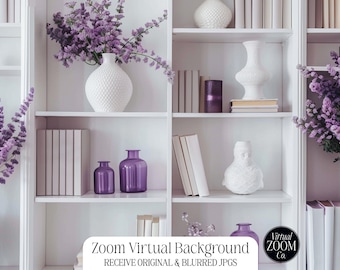 Zoom Background Bookshelf with Purple Virtual Background Bookshelf for Zoom Meetings Virtual Background Zoom Meeting Video Conference Shelf