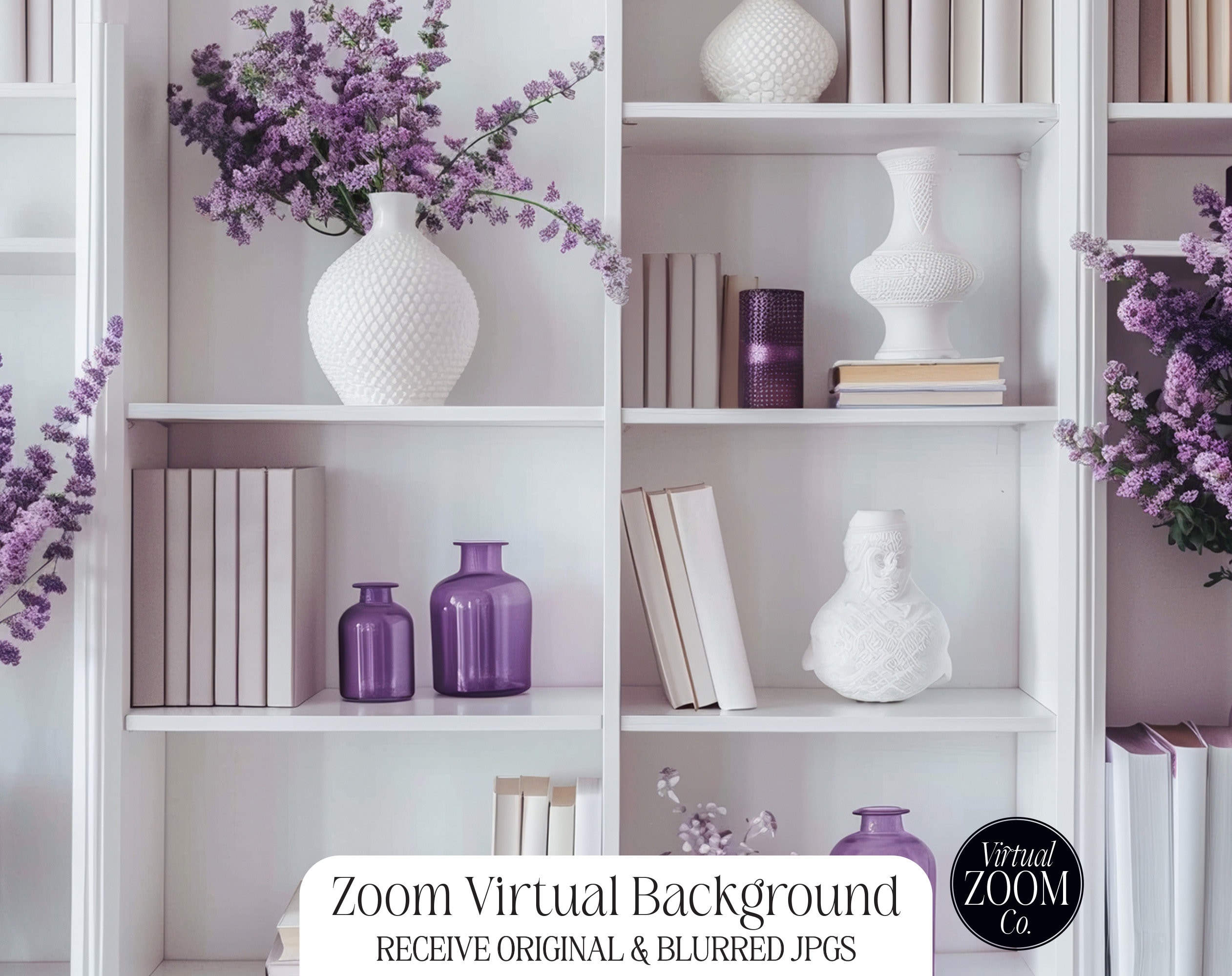 Zoom Background Bookshelf With Purple Virtual Background Bookshelf for ...