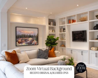 Zoom Background Living Room Zoom Luxury Home Zoom Neutral Home Zoom Virtual Background Bookshelves Wall Art Home Video Conference Home Fall