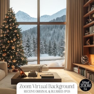 Zoom Background Christmas Zoom Winter Home Virtual Background Winter Digital Background Meeting Snowing Cabin Zoom Fireplace Cabin Zoom Jpg