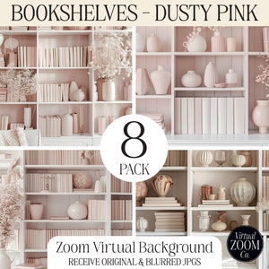 Zoom Background Bookshelf Pink Virtual Background Dusty Pink Bookshelf Zoom Meeting Modern Bookshelf Zoom Image Video Call Home Office Pink