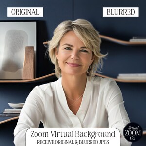 Zoom Background Navy Blue Zoom Home Office Virtual Background Navy Room Background Desktop Background Blue Zoom Office Wood Shelves Wavy