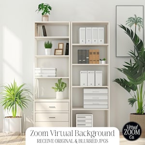 Zoom Background Neutral Home Office Professional Zoom Background Virtual Background Zoom Meeting Video Conference Modern Office Bookshelf