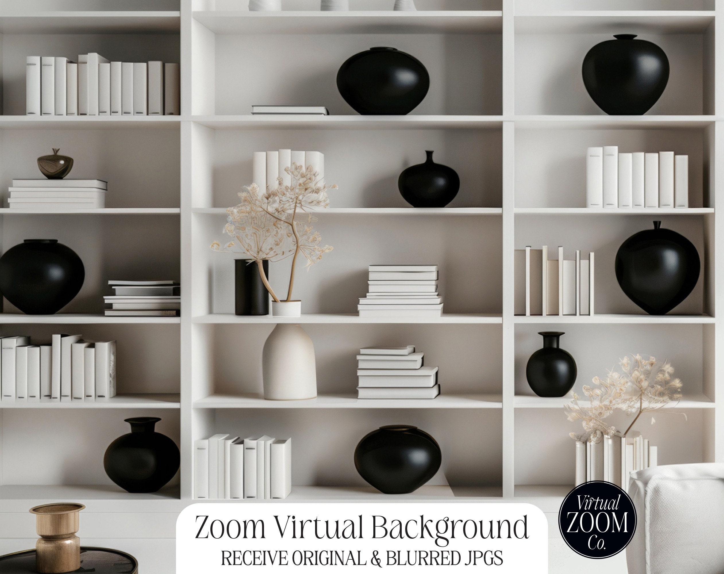 Zoom Background, Black Books on Bookshelf, White Bookshelf Zoom ...