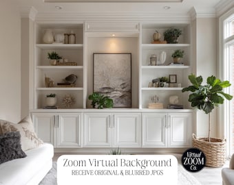 Zoom Background Living Room Zoom Luxury Home Zoom Neutral Home Zoom Virtual Background Bookshelves Wall Art Home Video Conference Home White