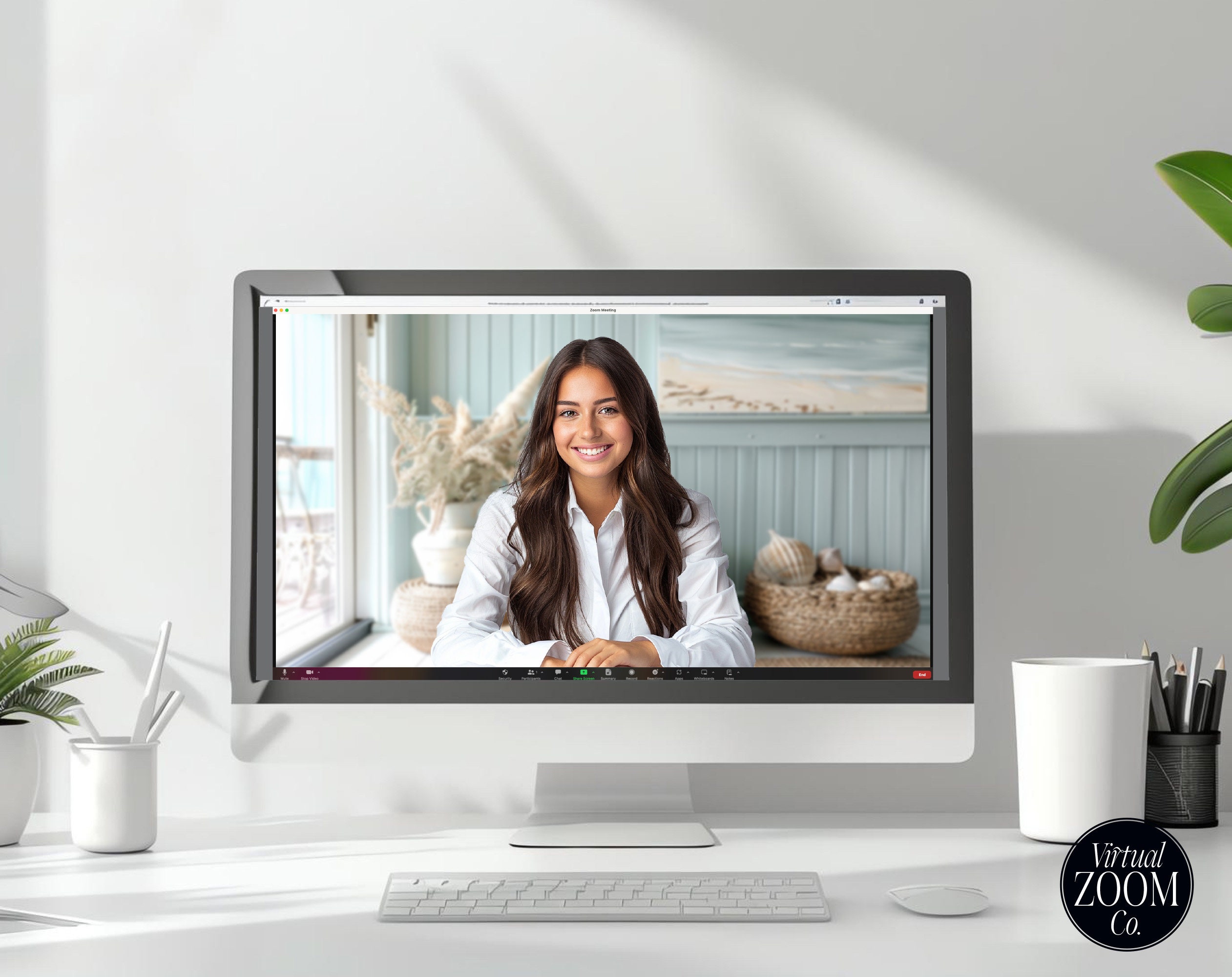 Zoom Background, Coastal Beach Boho Home, Beach House Zoom Background