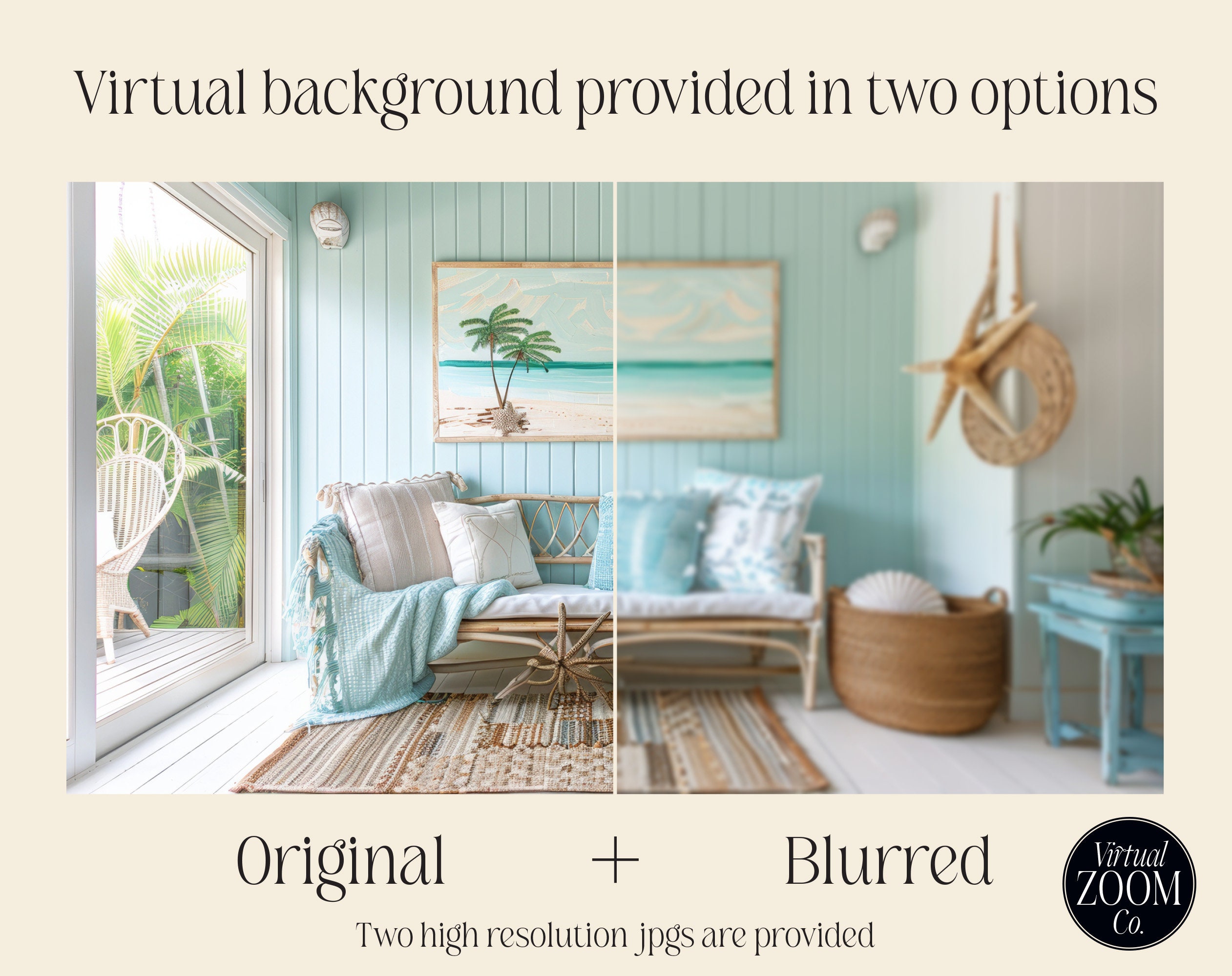 Zoom Background, Coastal Beach Boho Home, Beach House Zoom Background