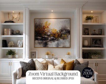 Zoom Background Living Room Zoom Luxury Home Zoom Autumn Home Zoom Virtual Background Bookshelves Wall Art Home Video Conference Home Fall