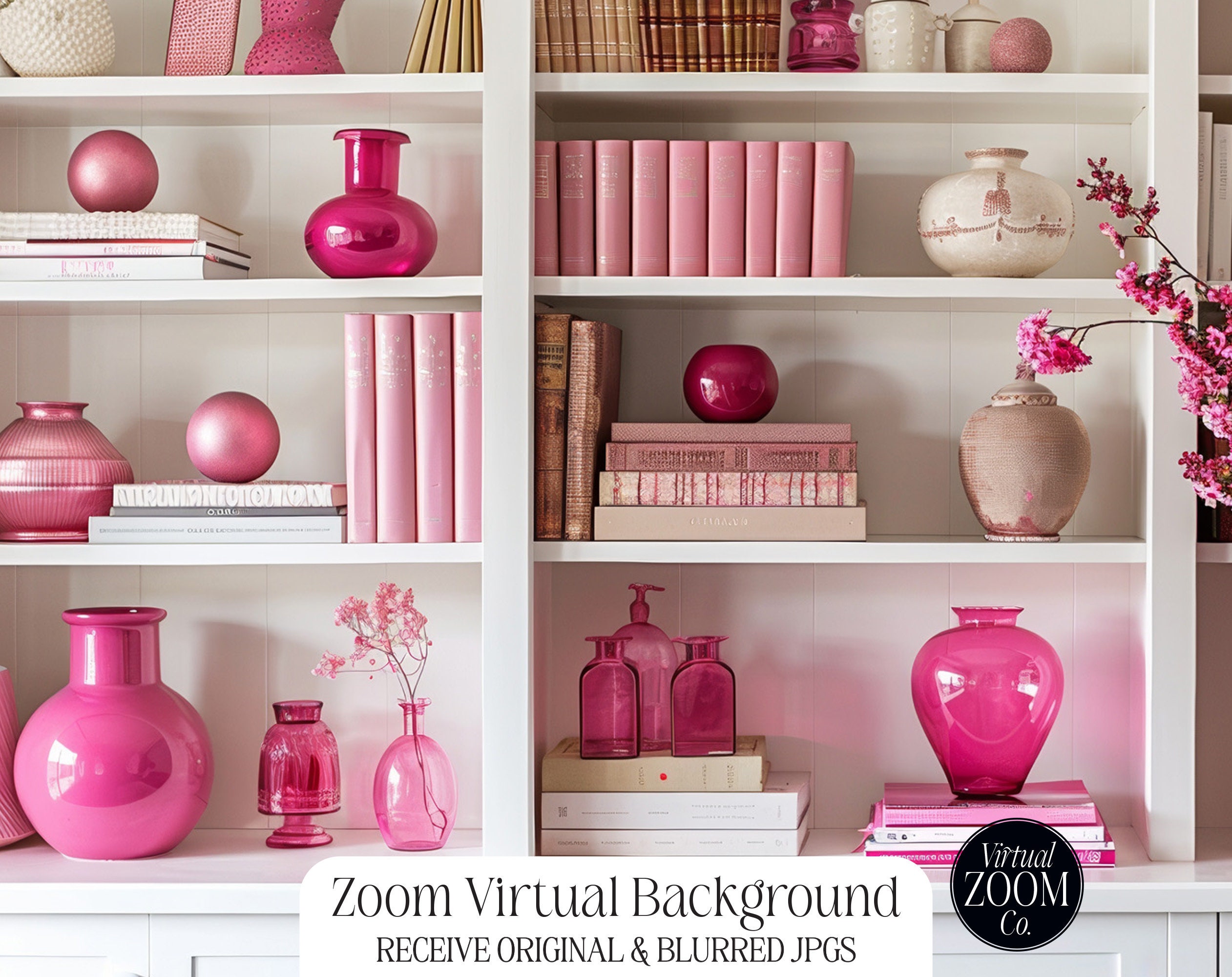 Zoom Background Hot Pink Bookshelf White Bookshelf with Pink Professional Zoom Photo Virtual Background Zoom Meeting Pink Video Conference