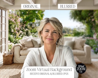Zoom Background Window View Cozy Sunroom Virtual Office for Meetings Video Conference Garden View Light Living Room Cottage Garden Zoom 16:9
