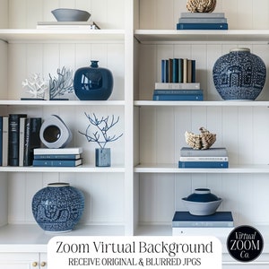Zoom Background Navy Blue Bookshelf Blue Hamptons Bookshelf Professional Zoom Photo Virtual Background Zoom Meeting Video Conference Shelves