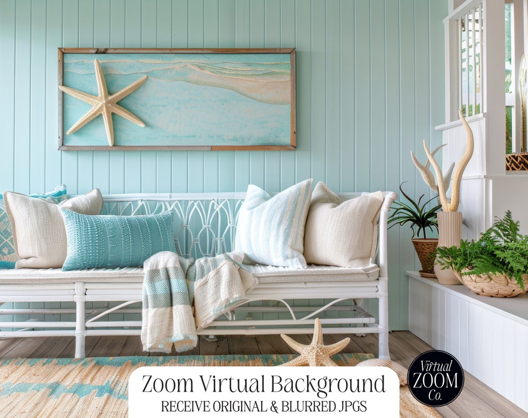 Zoom Background, Coastal Beach Boho Home, Beach House Zoom Background
