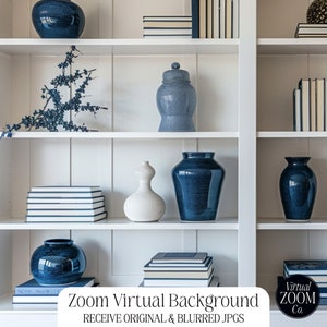 Zoom Background Navy Blue Bookshelf Blue Hamptons Bookshelf Professional Zoom Photo Virtual Background Zoom Meeting Video Conference Calming