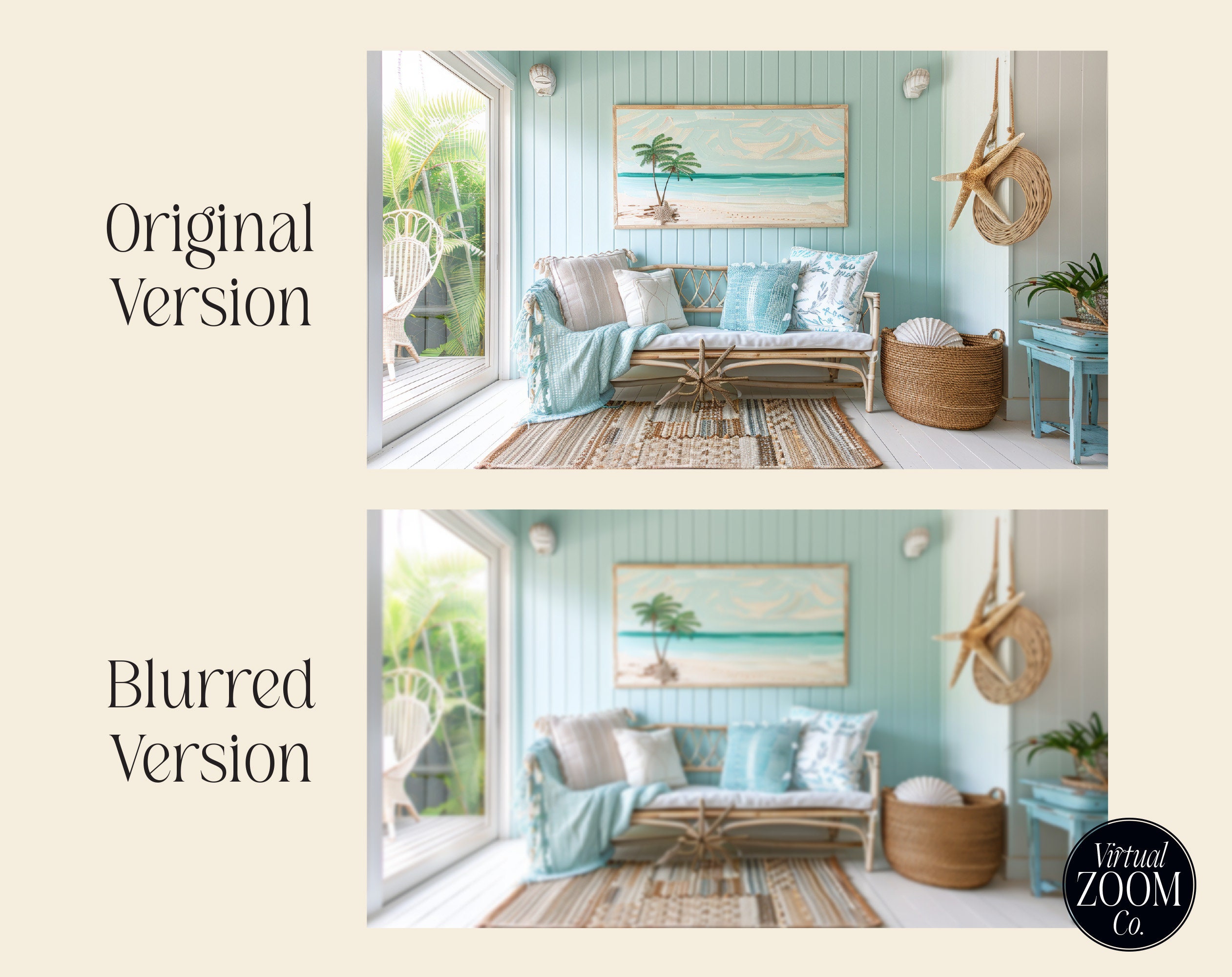 Zoom Background, Coastal Beach Boho Home, Beach House Zoom Background