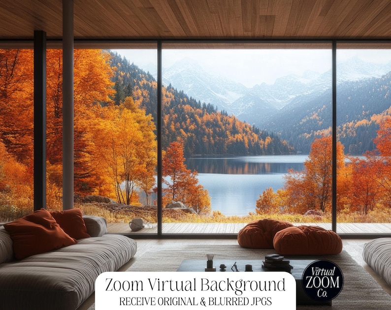 Zoom Background Cabin With Lake Mountains Virtual Background Fall Trees ...