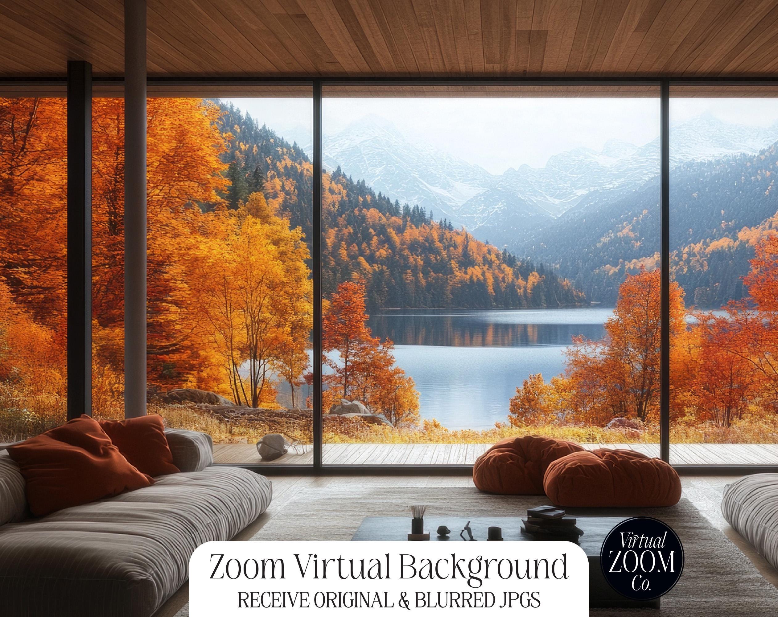 Zoom Background Cabin With Lake Mountains Virtual Background Fall Trees 