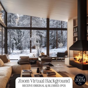 Zoom Background Winter Home Virtual Background Winter Digital Background Meeting Snowing Cabin Zoom Christmas Zoom Cabin Fireplace Zoom Jpg